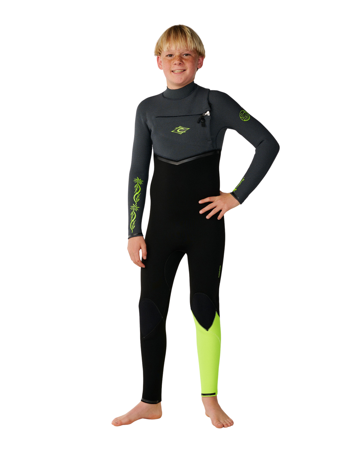 The Rip Curl Boys Flashbomb Pro 4/3mm Chest Zip Wetsuit in Grey