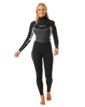 Womens Dawn Patrol 4/3mm Chest Zip Wetsuit in Black, Black & Multi