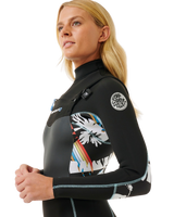 Womens Dawn Patrol 4/3mm Chest Zip Wetsuit in Black, Black & Multi