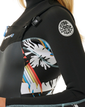 Womens Dawn Patrol 4/3mm Chest Zip Wetsuit in Black, Black & Multi