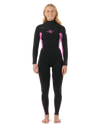 The Rip Curl Womens Dawn Patrol 5/3mm Chest Zip Wetsuit in Black & Pink