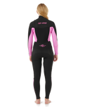 The Rip Curl Womens Dawn Patrol 5/3mm Chest Zip Wetsuit in Black & Pink