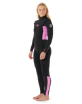 The Rip Curl Womens Dawn Patrol 5/3mm Chest Zip Wetsuit in Black & Pink
