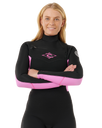 The Rip Curl Womens Dawn Patrol 5/3mm Chest Zip Wetsuit in Black & Pink