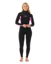 The Rip Curl Womens Dawn Patrol 5/3mm Chest Zip Wetsuit in Black & Pink