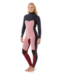 The Rip Curl Womens Dawn Patrol 5/3mm Chest Zip Wetsuit in Black & Pink