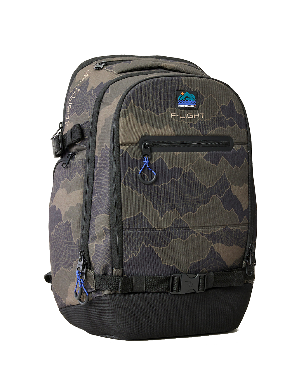 The Rip Curl F-Light Posse Search Camo 35L Backpack in Black & Olive