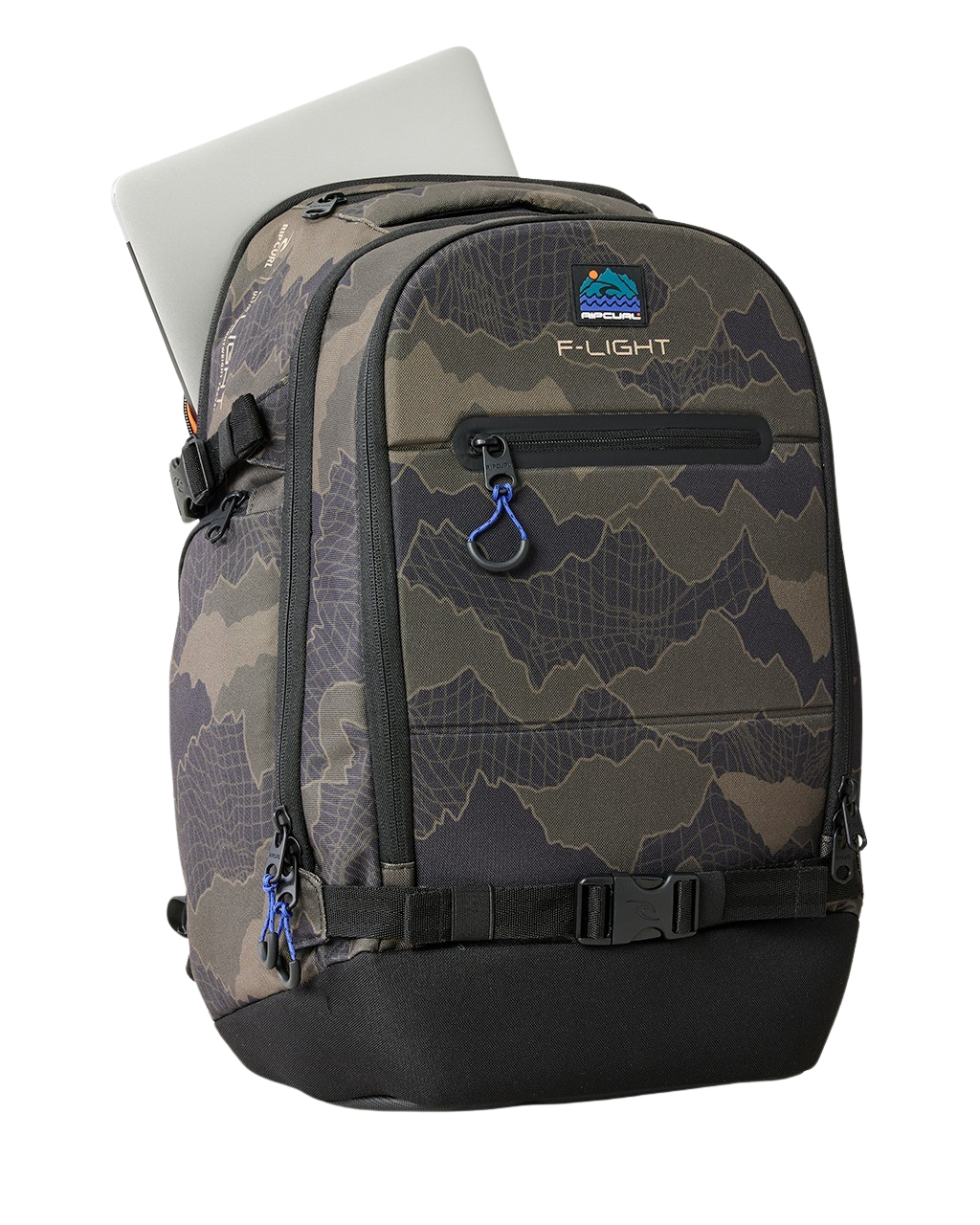 The Rip Curl F-Light Posse Search Camo 35L Backpack in Black & Olive
