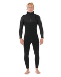 The Rip Curl Mens Dawn Patrol 5/4mm Hooded Chest Zip Wetsuit in Black