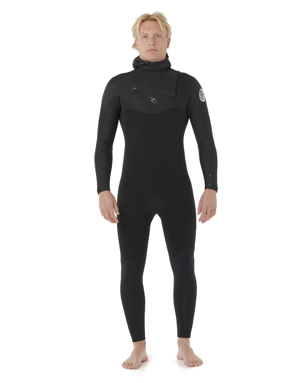 The Rip Curl Mens Dawn Patrol 5/4mm Hooded Chest Zip Wetsuit in Black