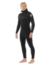 The Rip Curl Mens Dawn Patrol 5/4mm Hooded Chest Zip Wetsuit in Black