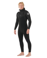 The Rip Curl Mens Dawn Patrol 5/4mm Hooded Chest Zip Wetsuit in Black