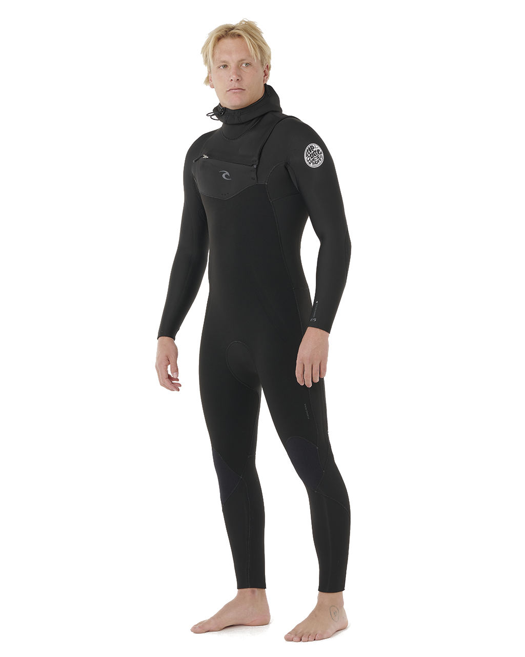 The Rip Curl Mens Dawn Patrol 5/4mm Hooded Chest Zip Wetsuit in Black