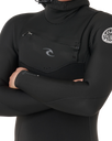 The Rip Curl Mens Dawn Patrol 5/4mm Hooded Chest Zip Wetsuit in Black