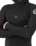 The Rip Curl Mens Dawn Patrol 5/4mm Hooded Chest Zip Wetsuit in Black