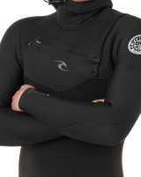 The Rip Curl Mens Dawn Patrol 5/4mm Hooded Chest Zip Wetsuit in Black