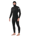The Rip Curl Mens Dawn Patrol 5/4mm Hooded Chest Zip Wetsuit in Black