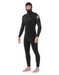 The Rip Curl Mens Dawn Patrol 5/4mm Hooded Chest Zip Wetsuit in Black