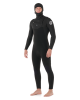 The Rip Curl Mens Dawn Patrol 5/4mm Hooded Chest Zip Wetsuit in Black