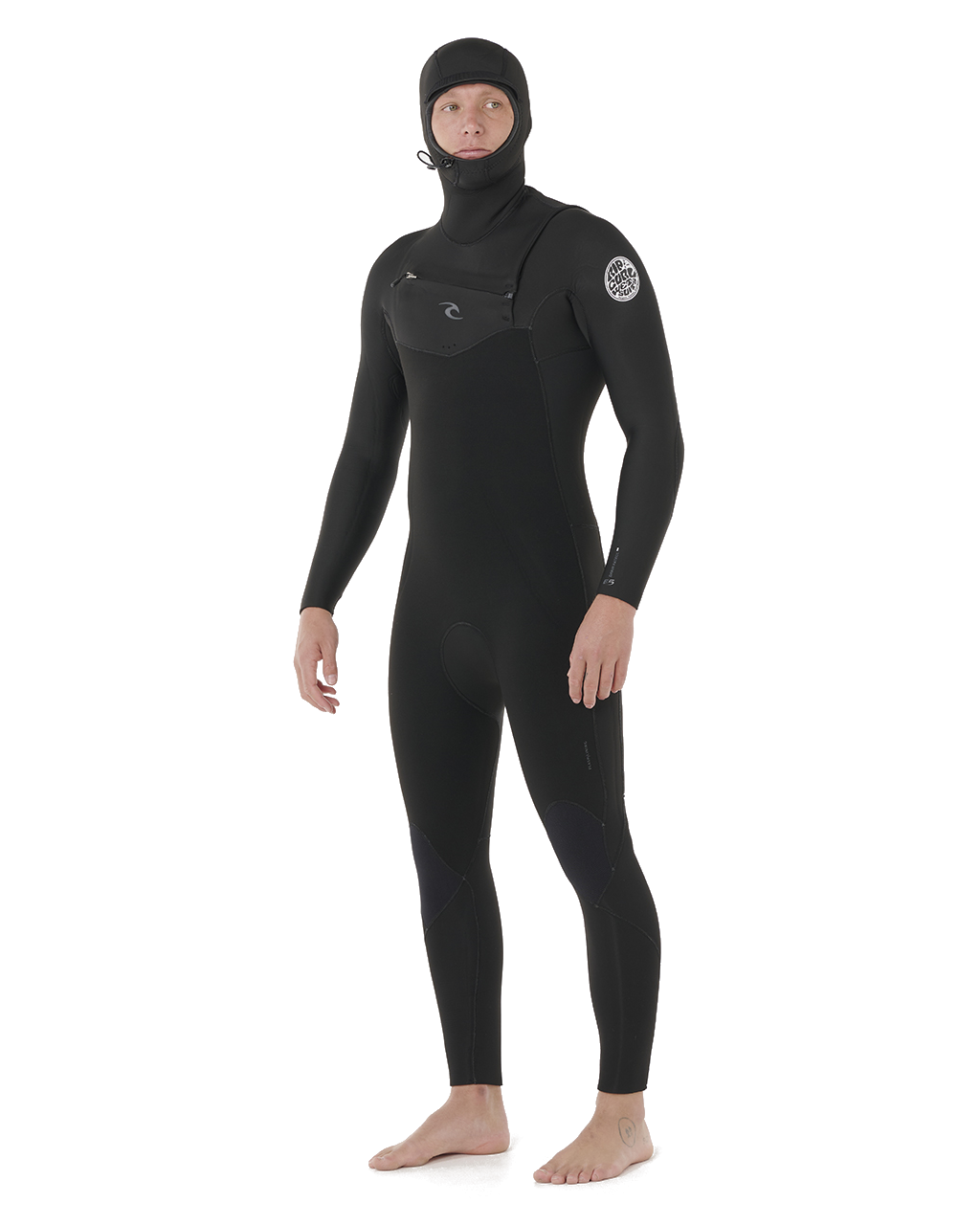 The Rip Curl Mens Dawn Patrol 5/4mm Hooded Chest Zip Wetsuit in Black