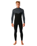 The Rip Curl Mens E-Bomb 4/3mm Chest Zip Wetsuit in Charcoal Grey
