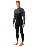 The Rip Curl Mens E-Bomb 4/3mm Chest Zip Wetsuit in Charcoal Grey