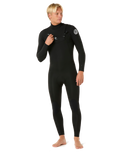 The Rip Curl Mens Dawn Patrol Pro 5/3mm Chest Zip Wetsuit in Black