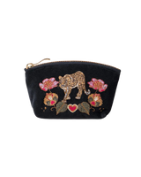 Celestial Leopard Velvet Coin Purse in Charcoal