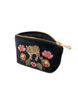 Celestial Leopard Velvet Coin Purse in Charcoal