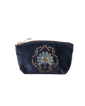 Botanical Peacock Velvet Coin Purse in Indigo