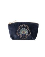 Botanical Peacock Velvet Coin Purse in Indigo