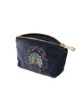 Botanical Peacock Velvet Coin Purse in Indigo
