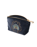 Botanical Peacock Velvet Coin Purse in Indigo
