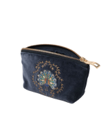 Botanical Peacock Velvet Coin Purse in Indigo