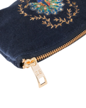 Botanical Peacock Velvet Coin Purse in Indigo