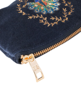Botanical Peacock Velvet Coin Purse in Indigo