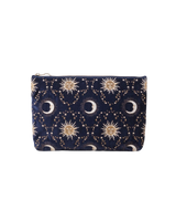 Celestial Sun & Moon Velvet Everyday Pouch in Navy