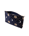 Celestial Sun & Moon Velvet Everyday Pouch in Navy