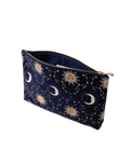 Celestial Sun & Moon Velvet Everyday Pouch in Navy