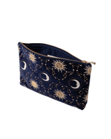 Celestial Sun & Moon Velvet Everyday Pouch in Navy