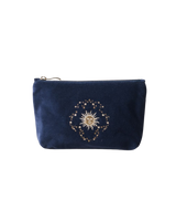 Celestial Sun & Moon Velvet Mini Pouch in Navy