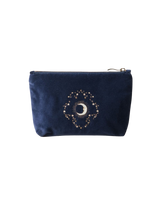 Celestial Sun & Moon Velvet Mini Pouch in Navy