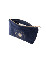 Celestial Sun & Moon Velvet Mini Pouch in Navy