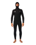 Elasto 5/4mm Chest Zip Hooded Wetsuit in Black