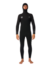 Elasto 5/4mm Chest Zip Hooded Wetsuit in Black