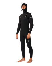 Elasto 5/4mm Chest Zip Hooded Wetsuit in Black