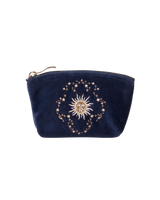 Celestial Sun & Moon Velvet Coin Purse in Navy