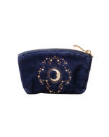 Celestial Sun & Moon Velvet Coin Purse in Navy