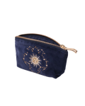 Celestial Sun & Moon Velvet Coin Purse in Navy