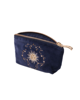 Celestial Sun & Moon Velvet Coin Purse in Navy